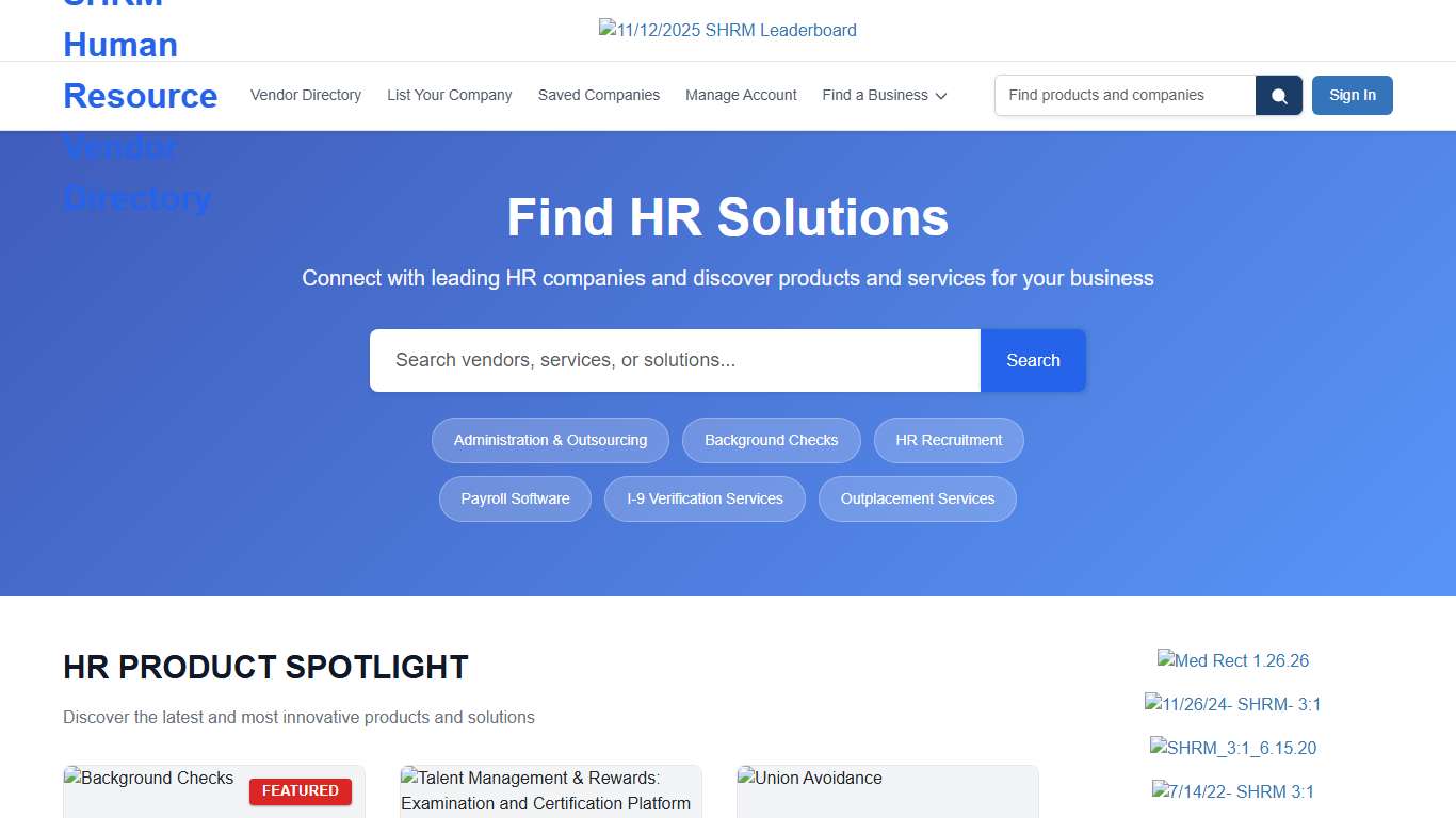 SHRM Human Resource Vendor Directory